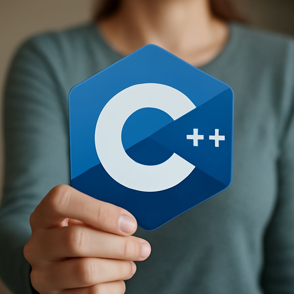 A person contemplating learning C++ with code in the background